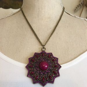 Ballet rich plum stone covered amulet necklace NWT